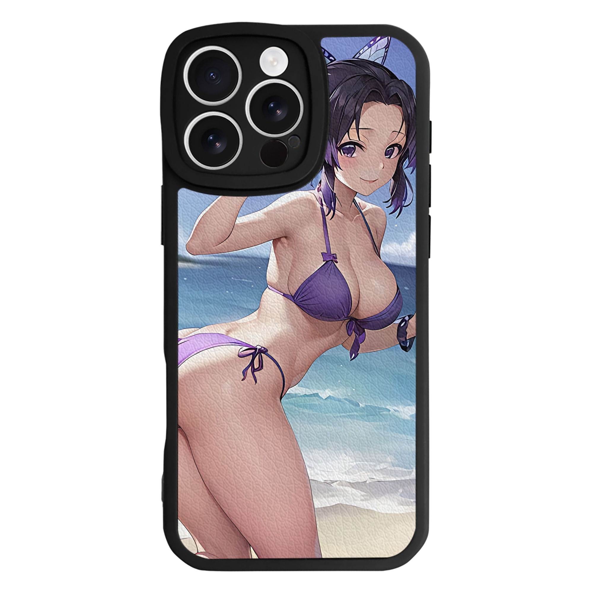 （画像用） 鬼滅の刃（きめつのやいば）蟲柱-胡蝶 しのぶ／こちょう しのぶ Kochou Shinobu 【iPhone 16シリーズ対応】シリコンスマホケース（レザー調） 材質：シリコン